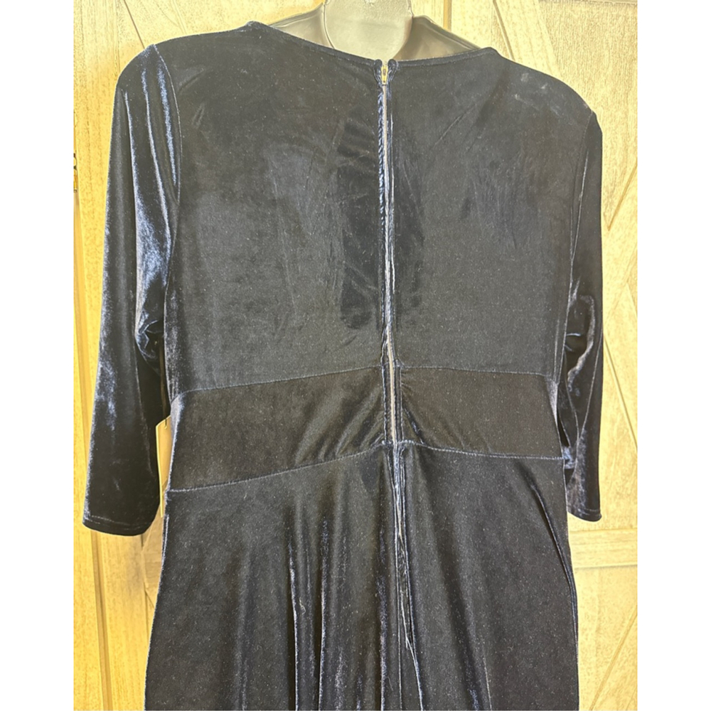 Women's Unique Vintage Navy Velvet Long Sleeve Wrap Dress 5X - Picture 5 of 7